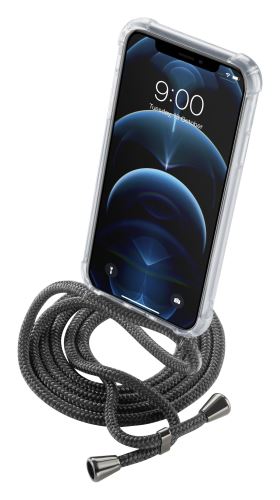 Transparentní zadní kryt Cellularline Neck-Case s černou šňůrkou na krk pro Apple iPhone 12 PRO MAX