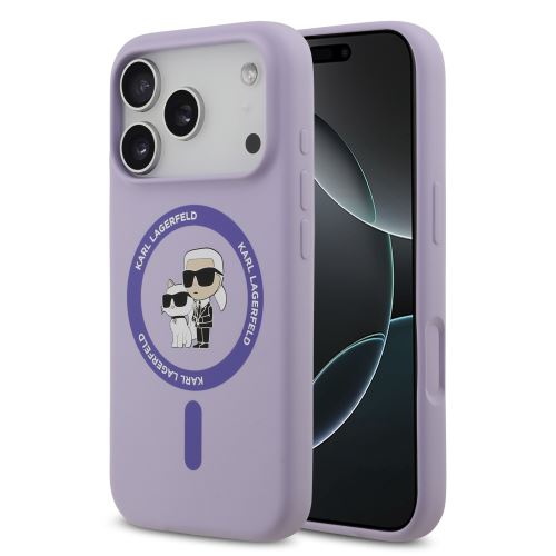 Karl Lagerfeld Liquid Silicone Karl and Choupette MagSafe Case for iPhone 17 Pro Purple