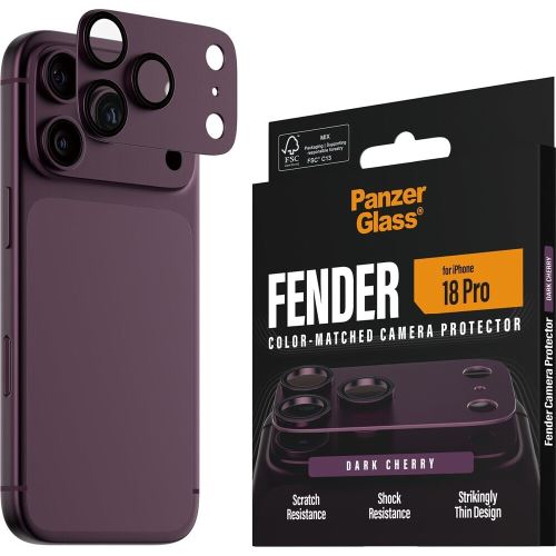PanzerGlass FENDER hliníková ochrana fotoaparátu iPhone 18 Pro Dark Cherry (fialový)