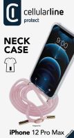 Transparentní zadní kryt Cellularline Neck-Case s růžovou šňůrkou na krk pro Apple iPhone 12 PRO MAX