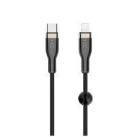 Dlouhý nabíjecí a datový opletený kabel FIXED s konektory USB-C/Lightning a podporou PD, 2m, MFI, černý
