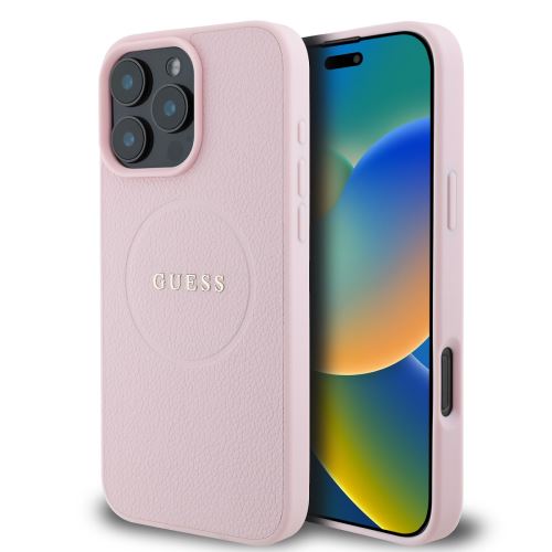 Guess PU Grained Classic Logo MagSafe Case for iPhone 16 Pro Pink