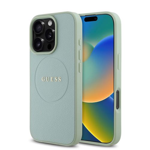 Guess PU Grained Classic Logo MagSafe Case for iPhone 16 Pro Green