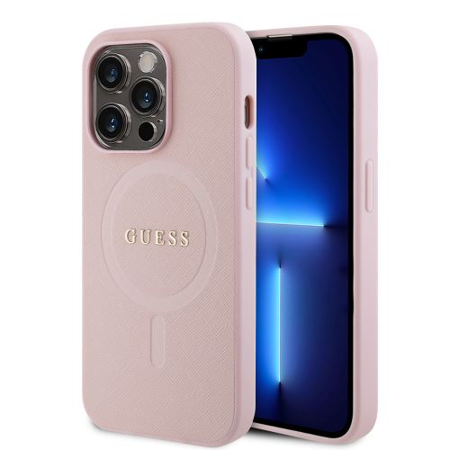 Guess PU Saffiano MagSafe Case for iPhone 15 Pro Pink