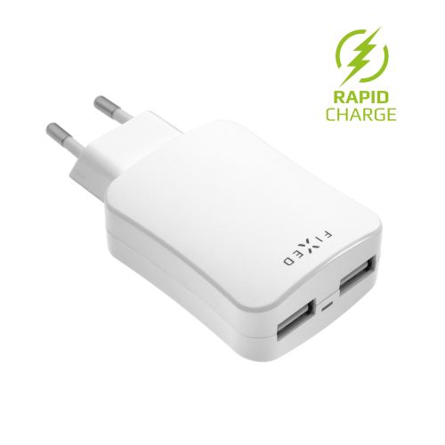 Síťová nabíječka FIXED s USB-C výstupem a podporou PD, 18W, bílá