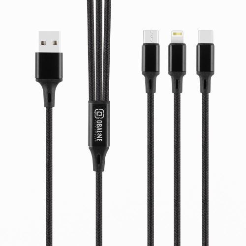 OBAL:ME 3in1 AllConnect Fast Charge USB-A/USB-C, Lightning, Micro-USB Cable 1.2m Black
