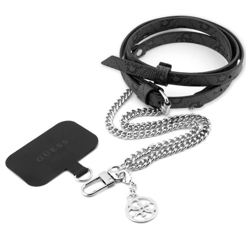 Guess Crossbody Strap PU 4G Chain with Charm Silver/Black