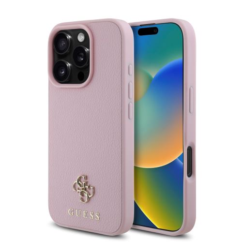 Guess PU Grained 4G Small Metal Logo MagSafe Case for iPhone 16 Pro Max Pink