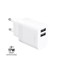 Síťová nabíječka FIXED s 2xUSB výstupem, 17W Smart Rapid Charge, bílá