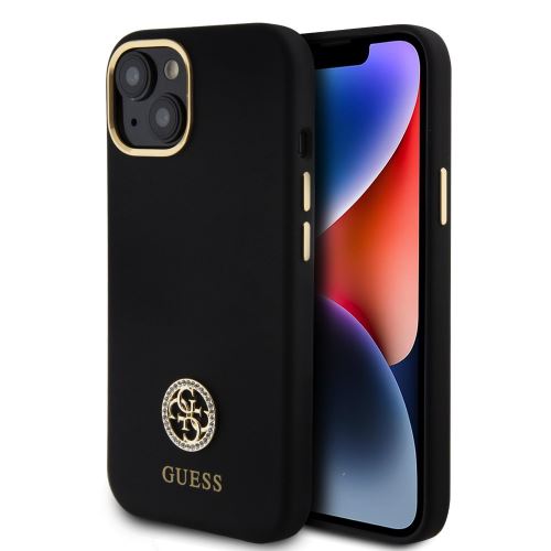 Guess Liquid Silicone 4G Strass Metal Logo Case for iPhone 15 Black