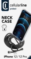 Transparentní zadní kryt Cellularline Neck-Case s černou šňůrkou na krk pro Apple iPhone 12 PRO