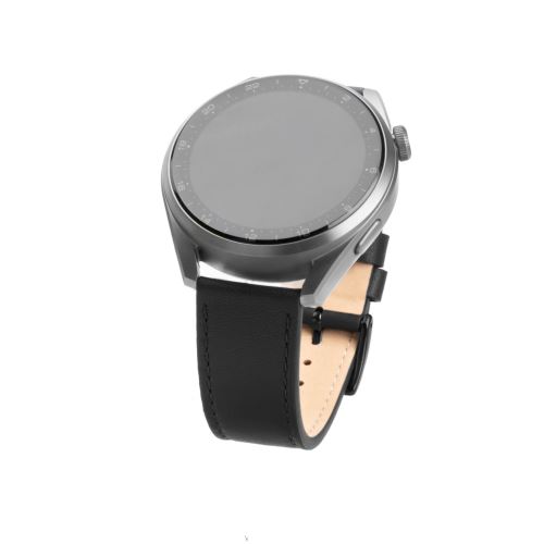 Kožený řemínek FIXED Leather Strap s šířkou 20mm pro smartwatch, černý