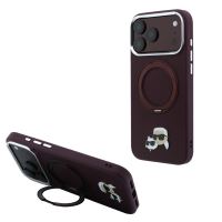 Karl Lagerfeld PU Grained K&amp;CH Heads Ring Stand Magsafe Case for iPhone 18 Pro Burgundy