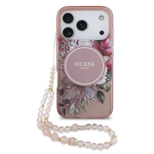 Guess IML Flowers Strap MagSafe Case for iPhone 17 Pro Pink