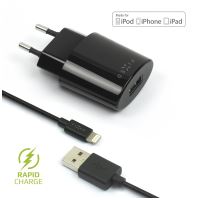 Set síťové nabíječky FIXED s USB výstupem a USB/Lightning kabelu, 1 metr, MFI certifikace, 12W, černá