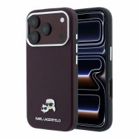 Karl Lagerfeld PU Grained Semi Wrap K&amp;CH Heads Magsafe Case for iPhone 18 Pro Burgundy