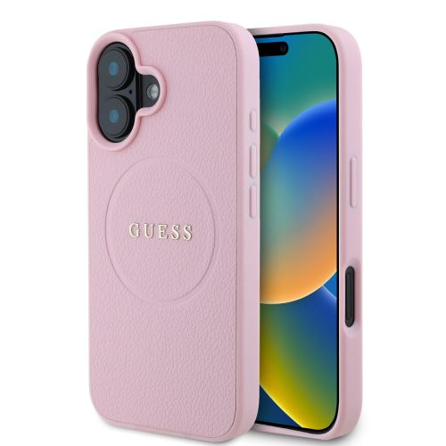 Guess PU Grained Classic Logo MagSafe Case for iPhone 16 Pink