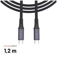 Nabíjecí a datový opletený kabel FIXED s konektory USB-C/USB-C, PD 3.1, 1.2 m, USB4gen2 20Gbps, 4K60Hz, 240W, šedý (4)