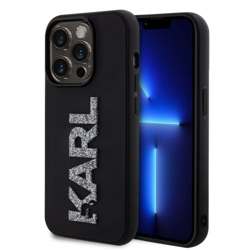 Karl Lagerfeld 3D Rubber Glitter Logo Karl Case for iPhone 15 Pro Max Black