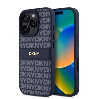 DKNY PU Leather Repeat Pattern Tonal Stripe Case for iPhone 16 Pro Blue