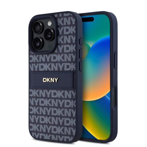 DKNY PU Leather Repeat Pattern Tonal Stripe Case for iPhone 16 Pro Blue