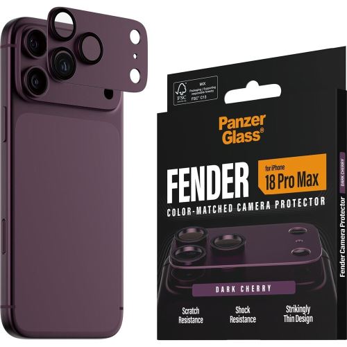 PanzerGlass FENDER hliníková ochrana fotoaparátu iPhone 18 Pro Max Dark Cherry (fialový)