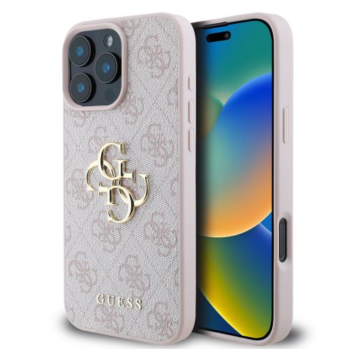Guess PU 4G Metal Logo Case for iPhone 16 Pro Pink