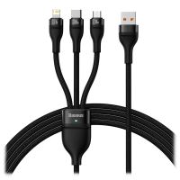 Baseus CASS030001 Flash Series 3in1 Cable USB-A to USB-C, Lightning, MicroUSB 100W 1.2m Black