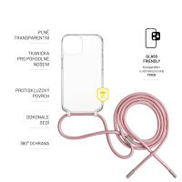 Pouzdro FIXED Pure Neck s růžovou šňůrkou na krk pro Apple iPhone 13