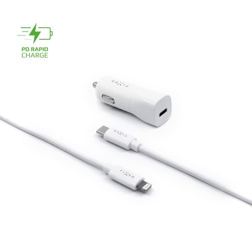 Set autonabíječky FIXED s USB-C výstupem a USB-C/Lightning kabelu, podpora PD, 1 metr, MFI