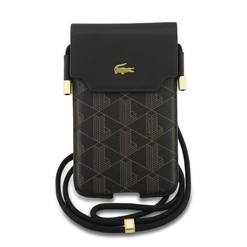Lacoste PVC Blend Monogram Metal Logo Phone Pouch XL Brown
