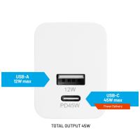 Síťová nabíječka FIXED Mini s USB-C a USB výstupem, podpora PD, 45W, bílá (3)