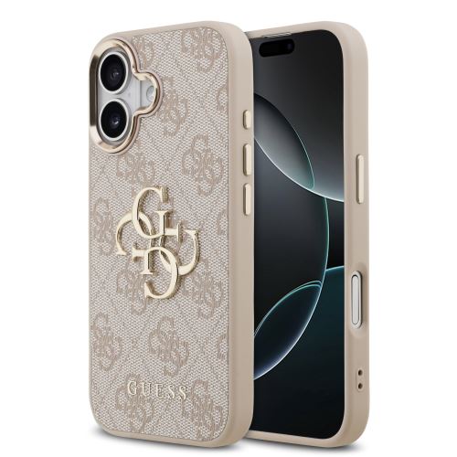 Guess PU Leather 4G Metal Logo Gold Frame Case for iPhone 17 Pink
